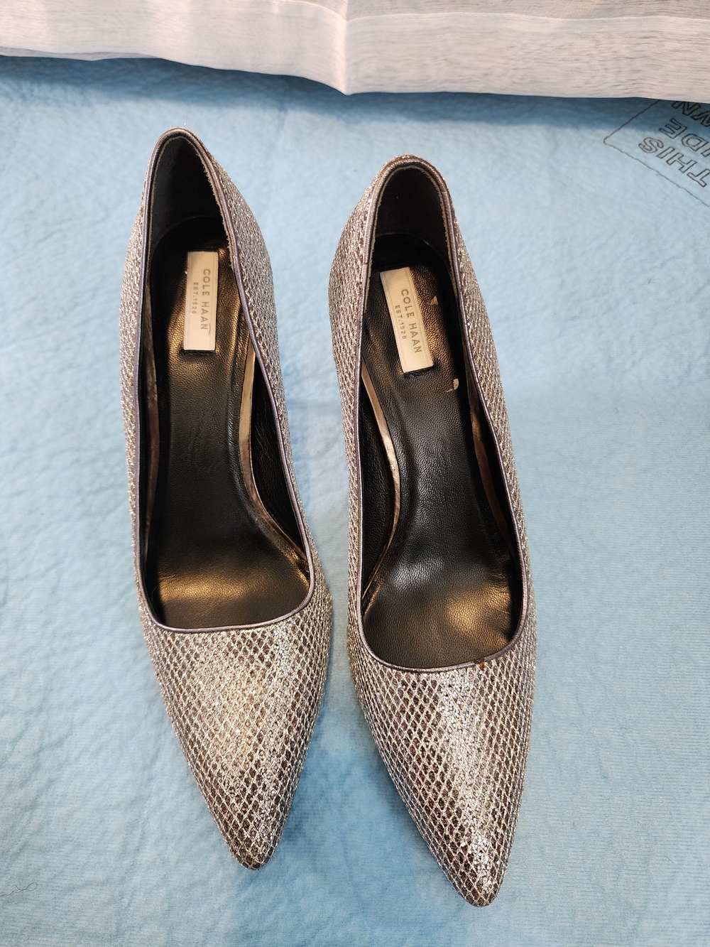Cole Haan Silver Metallic Pointed Toe Pumps
